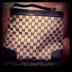 Gucci Black Monogram Leather Canvas Purse